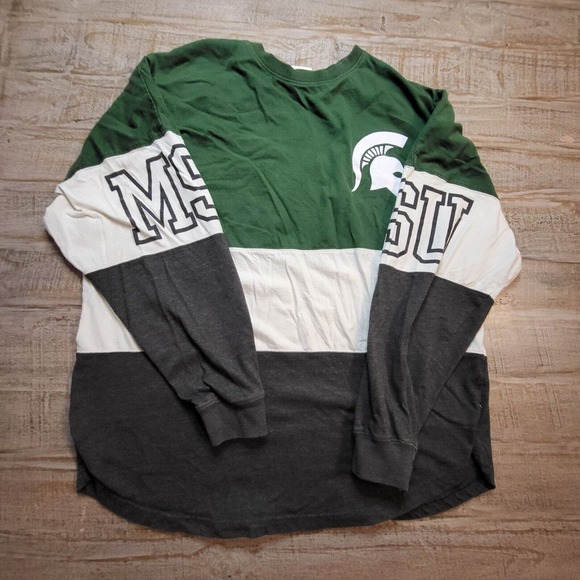 Michigan State Spartans Pressbox Large Long Sleeve T Shirt Green Blue - Picture 1 of 7